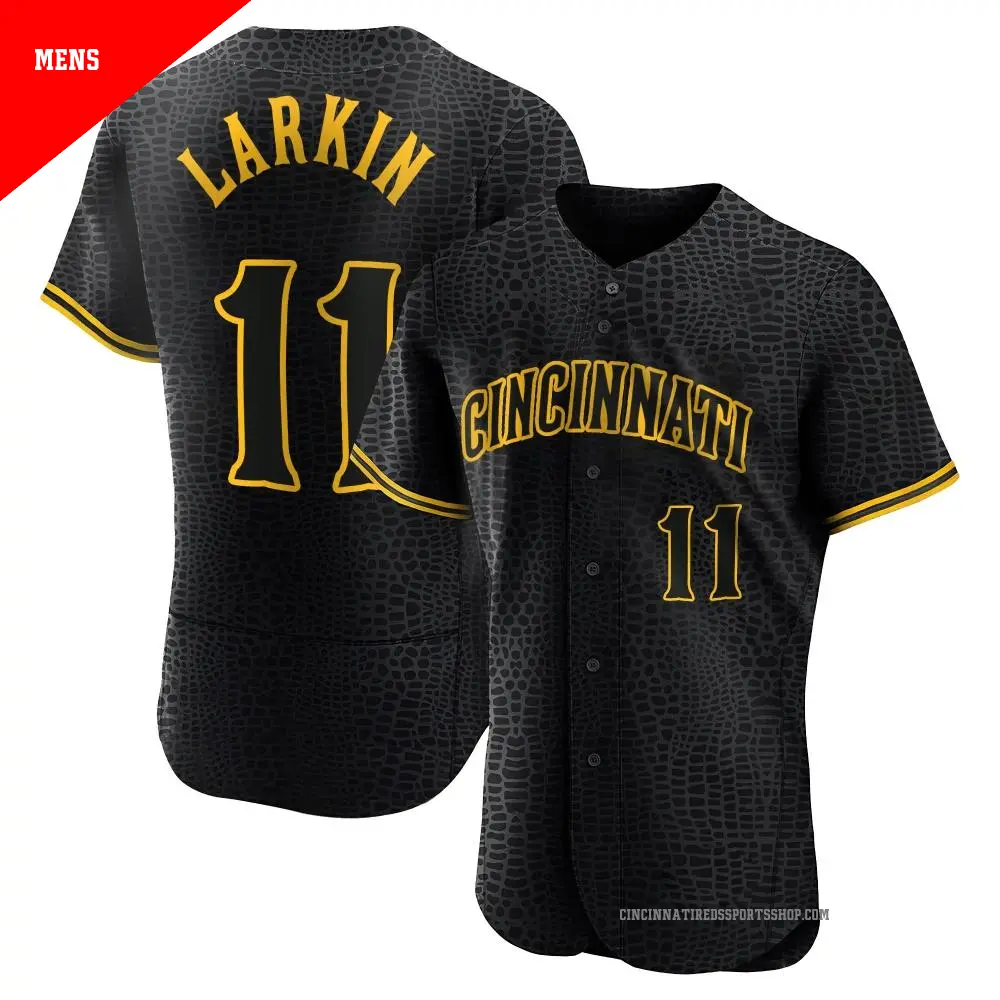 Men's #11 Barry Larkin Cincinnati Reds Black Authentic Snake