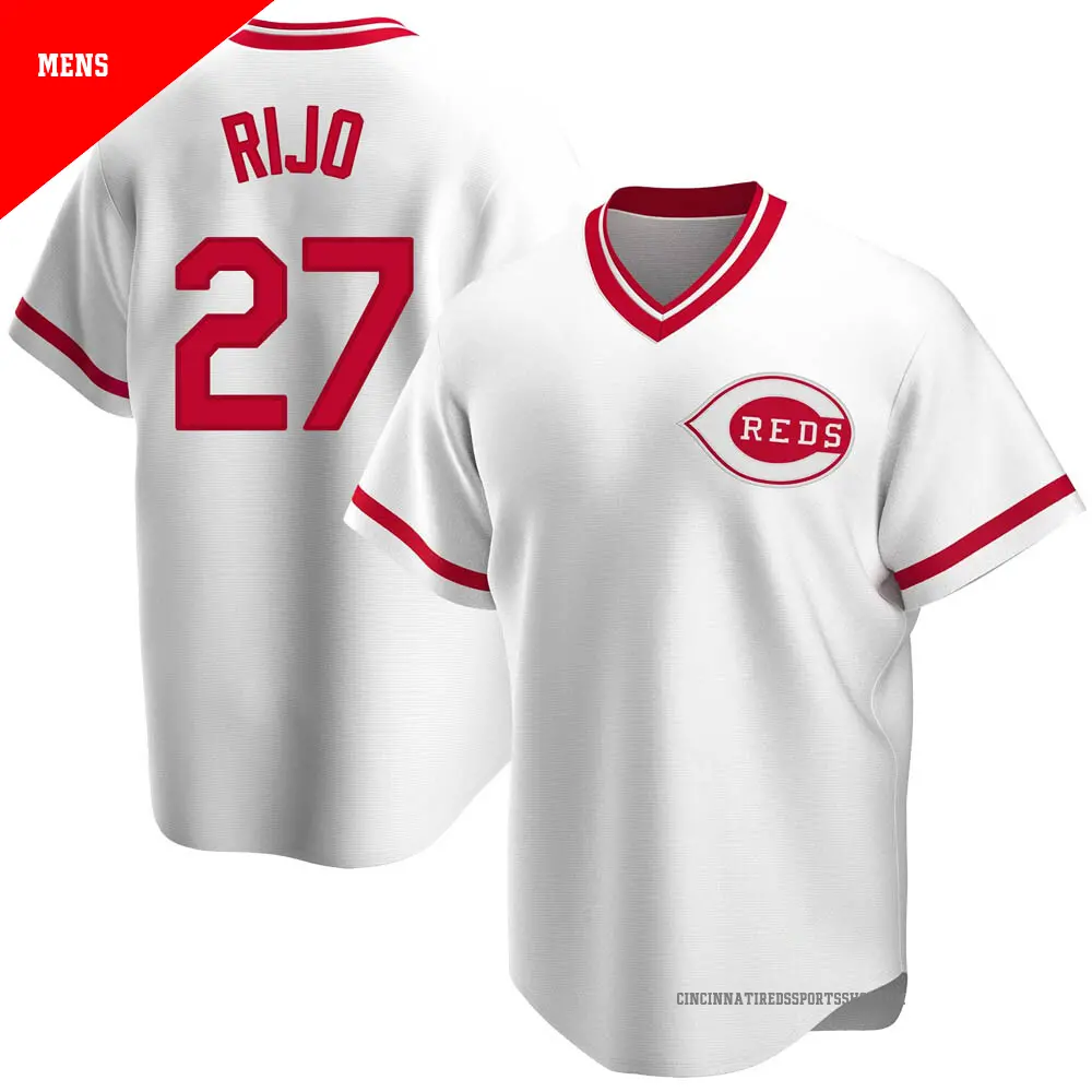 Men's ＃27 Jose Rijo Cincinnati Reds White Replica Home Cooperstown Collection Jersey
