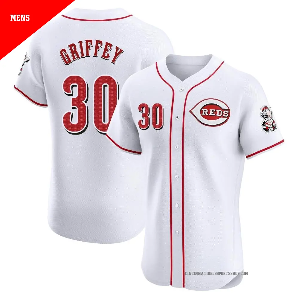 Men's ＃30 Ken Griffey Cincinnati Reds White Elite Home Patch Jersey