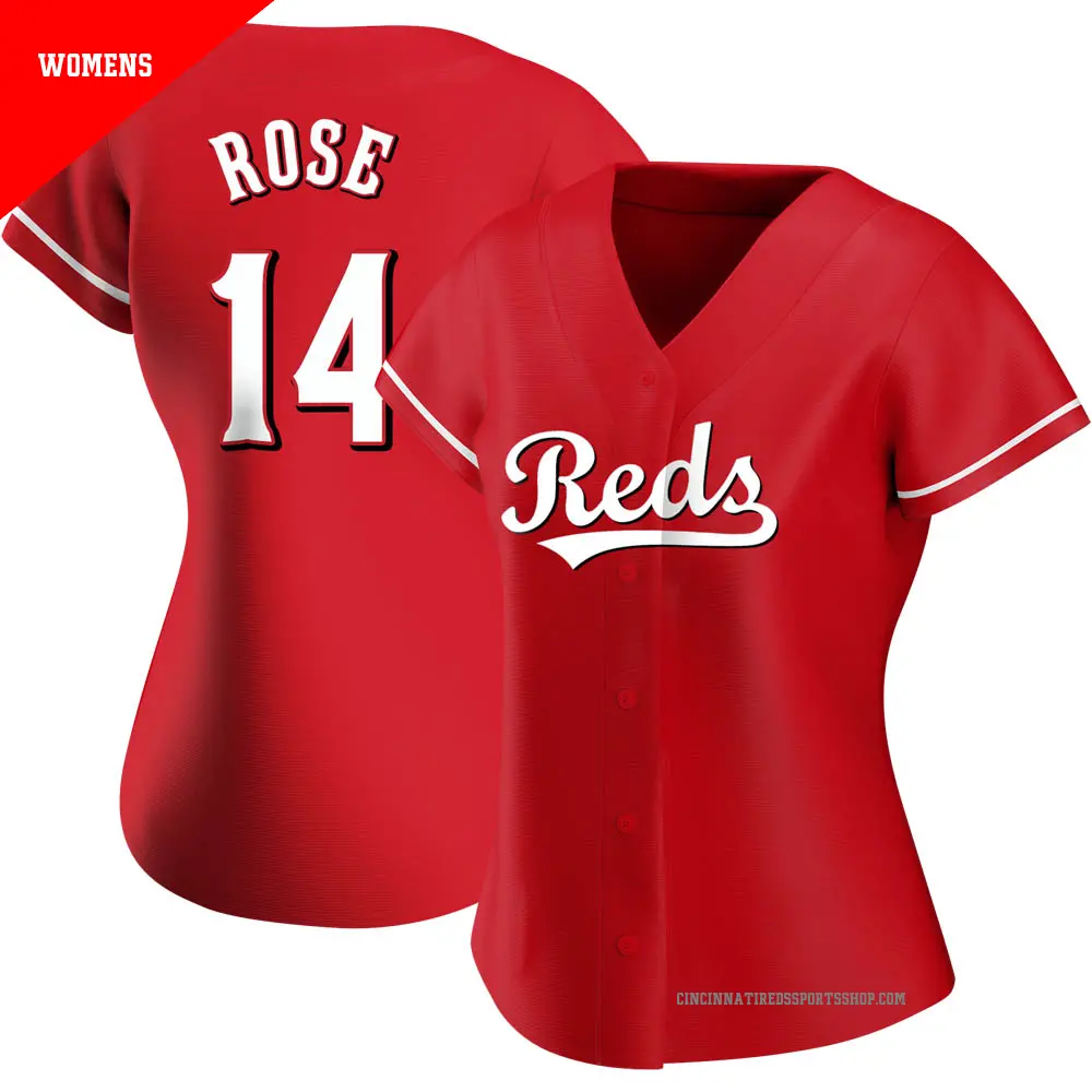 Women's #14 Pete Rose Cincinnati Reds Red Replica Alternate