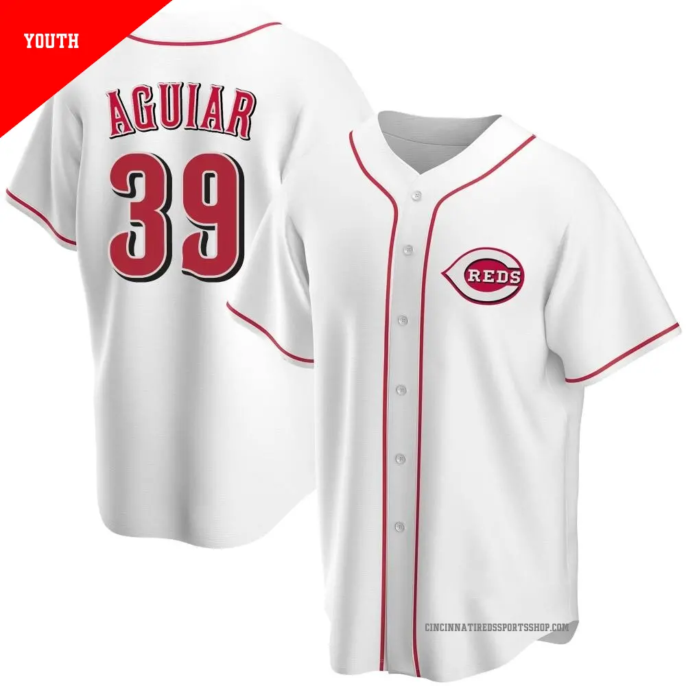 Youth ＃39 Julian Aguiar Cincinnati Reds White Replica Home Jersey