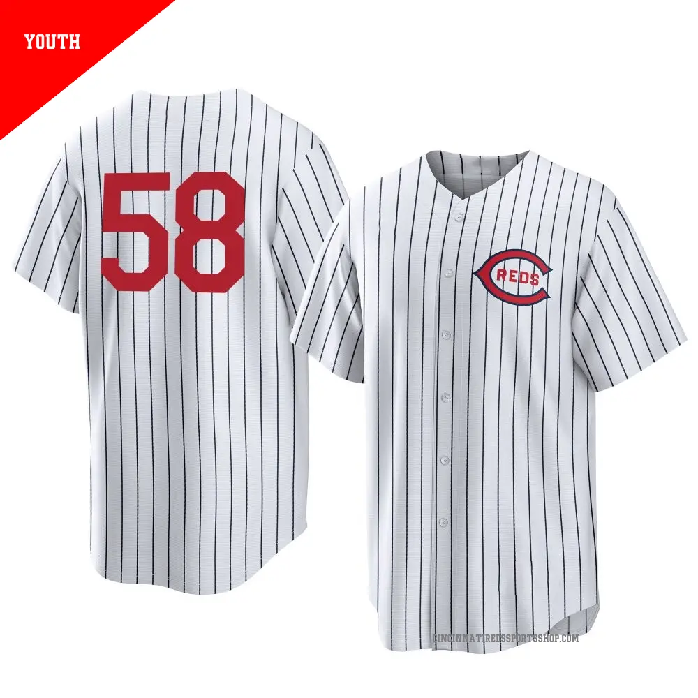 Youth ＃58 Scott Barlow Cincinnati Reds White Replica 2022 Field Of Dreams Jersey
